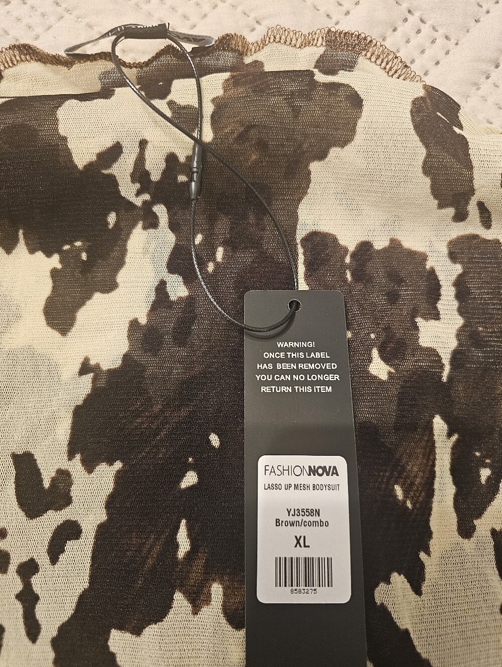 Fashion Nova Brown and Cream Cow Print One-Piece Bodysuit - Picture 3 of 3